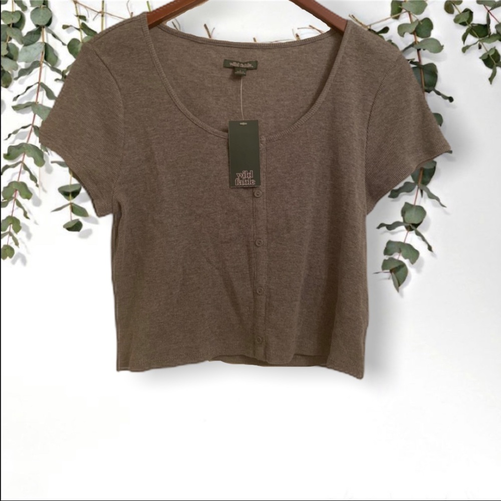 Wild Fable Faux Button Down Gray Crop Top - L